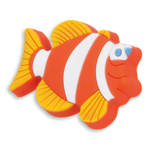 Knott til barnerommet i mykt kunststoff. Figur: fisk i gul, orange og hvit farge.