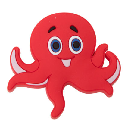 Knott til barnerommet i mykt kunststoff. Figur: blekksprut i rød farge.